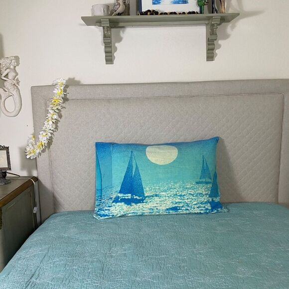 Vintage King Pillow case w/sail boats and ocean scene 70s - Picture 3 of 4